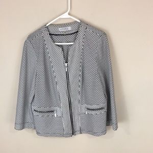 Kasper Black and White Textured  Zip Front Blazer Jacket Size 12